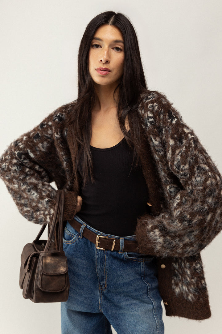 OVERSIZED LEOPARD PRINT CARDIGAN in Brown Print — alternate angle