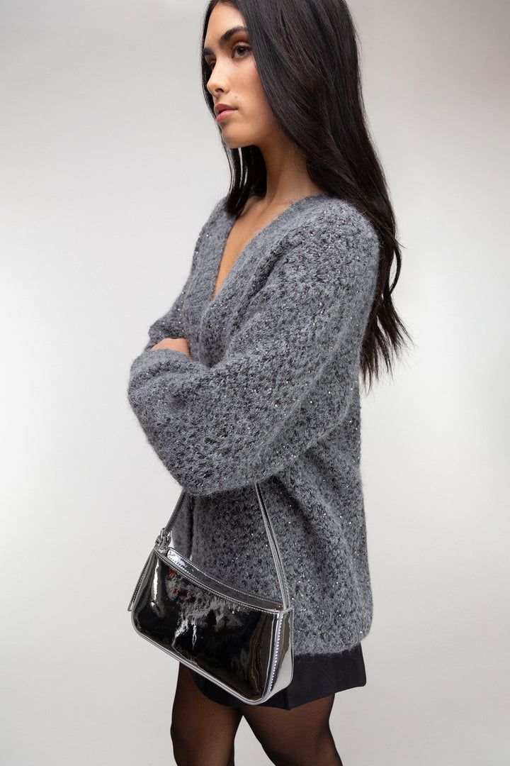 SPARKLY OVERSIZED CARDIGAN in Gray — alternate angle