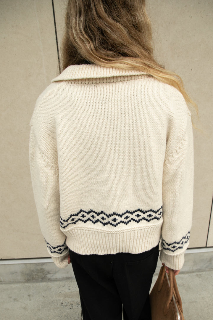 PATTERNED CARDIGAN WITH TOGGLE CLOSURE in Ivory — alternate angle