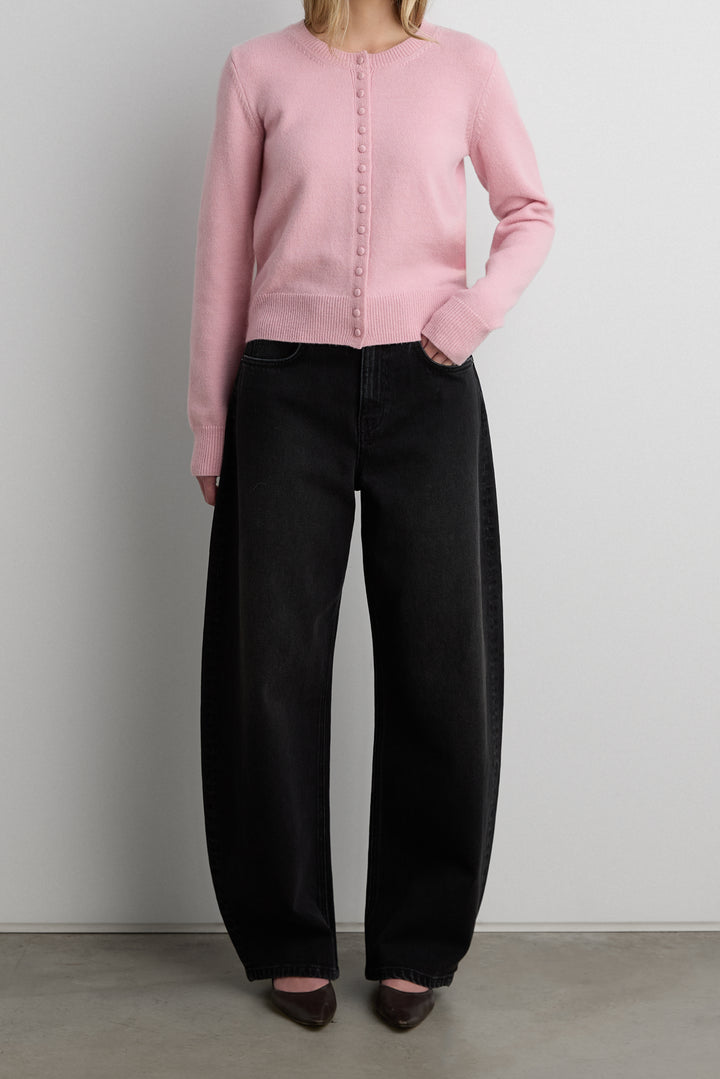 CLASSIC FIT CARDIGAN WITH COVERED BUTTONS in PINK BLOSSOM — alternate angle