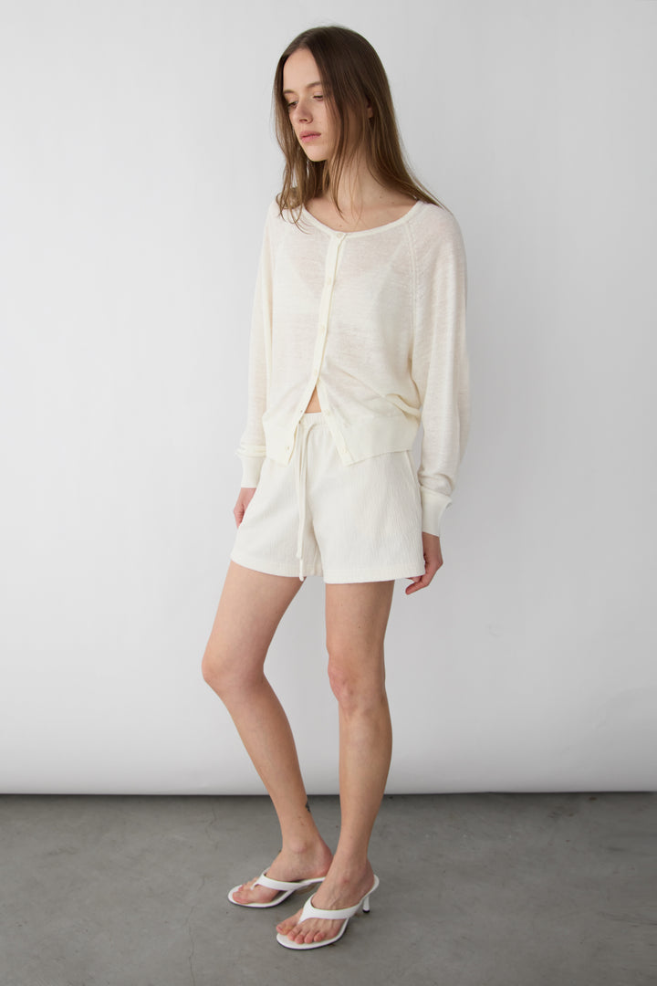 LINEN BLEND CARDIGAN in Cream — alternate angle