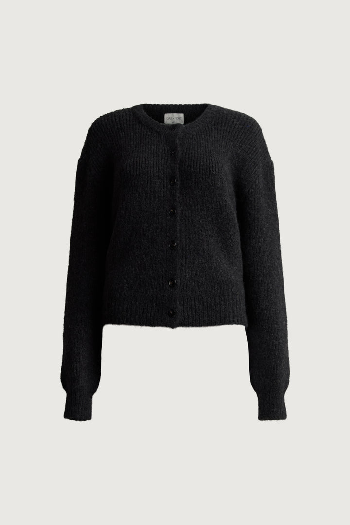 RELAXED FIT BUTTON FRONT CARDIGAN in Charcoal — alternate angle