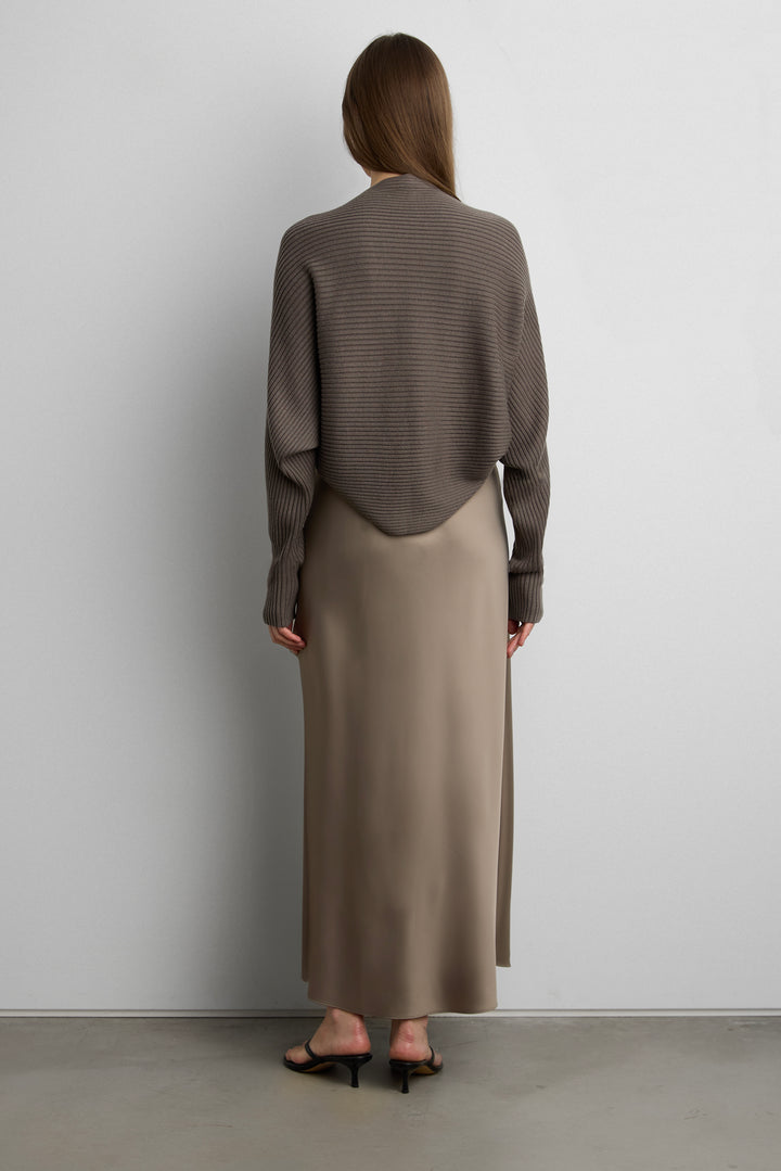 DRAPED RIBBED KNIT BOLERO in Charcoal — alternate angle