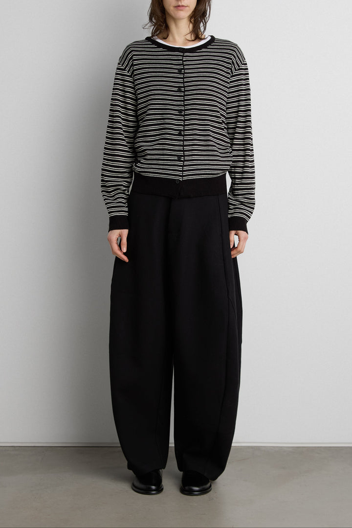 STRIPED ROUND NECK BUTTON UP CARDIGAN in Black — alternate angle