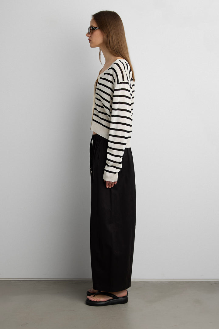 V-NECK STRIPED CARDIGAN in Black stripe — alternate angle