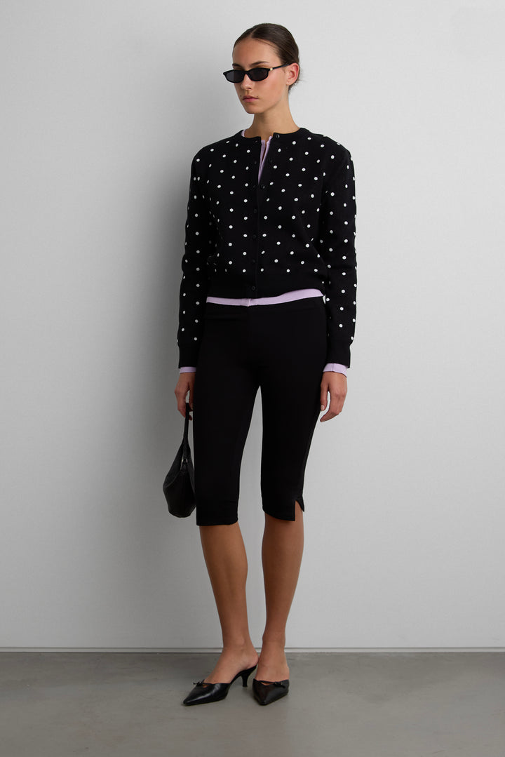 POLKA DOT BUTTON UP CARDIGAN in Black White Polka Dot — alternate angle