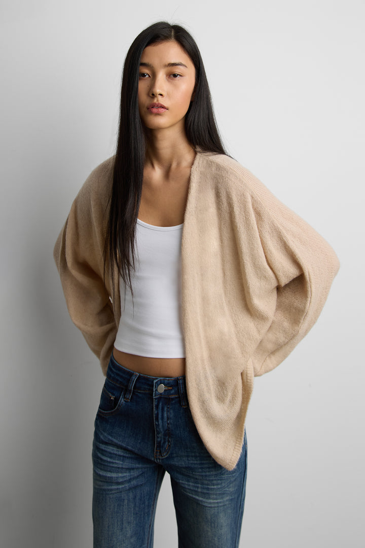 LIGHTWEIGHT OPEN FRONT CARDIGAN in Beige — alternate angle