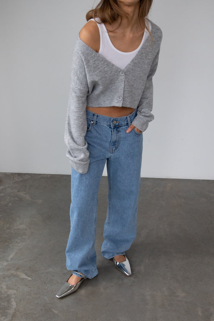CROPPED CARDIGAN in Heather Light Gray — alternate angle