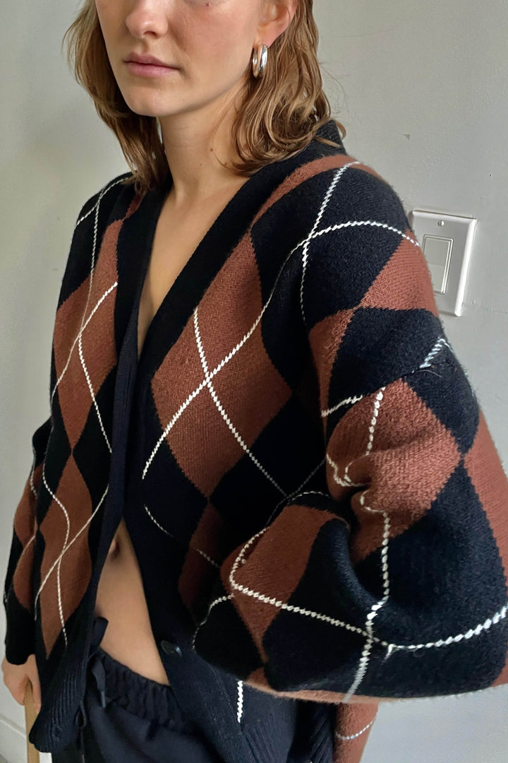 OVERSIZED ARGYLE CARDIGAN in Black Argyle — alternate angle