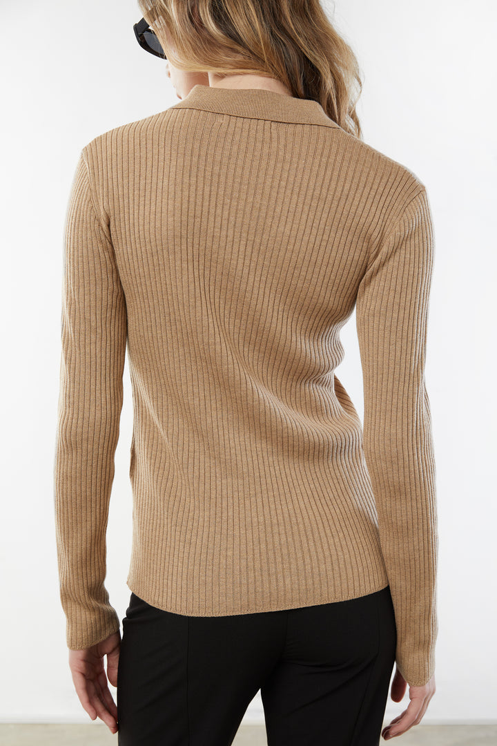 COLLARED CARDIGAN in Toasted Almond — alternate angle