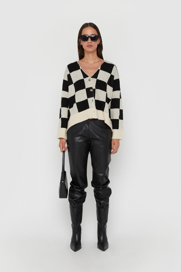 CHECKERED BUTTON FRONT CARDIGAN in Black Checker — alternate angle