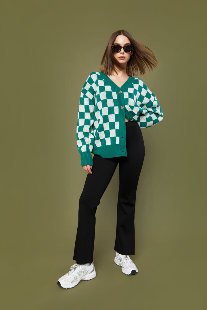 CHECKERED CARDIGAN in Green Checker — alternate angle