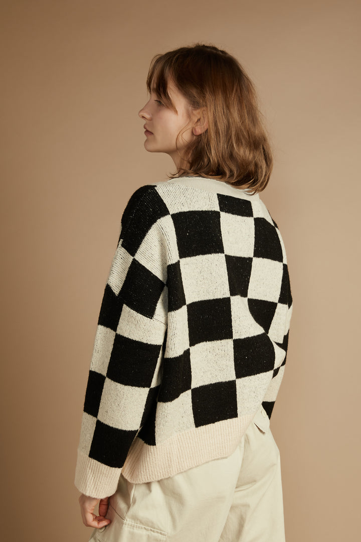 CHECKERED CARDIGAN in Black Checker — alternate angle
