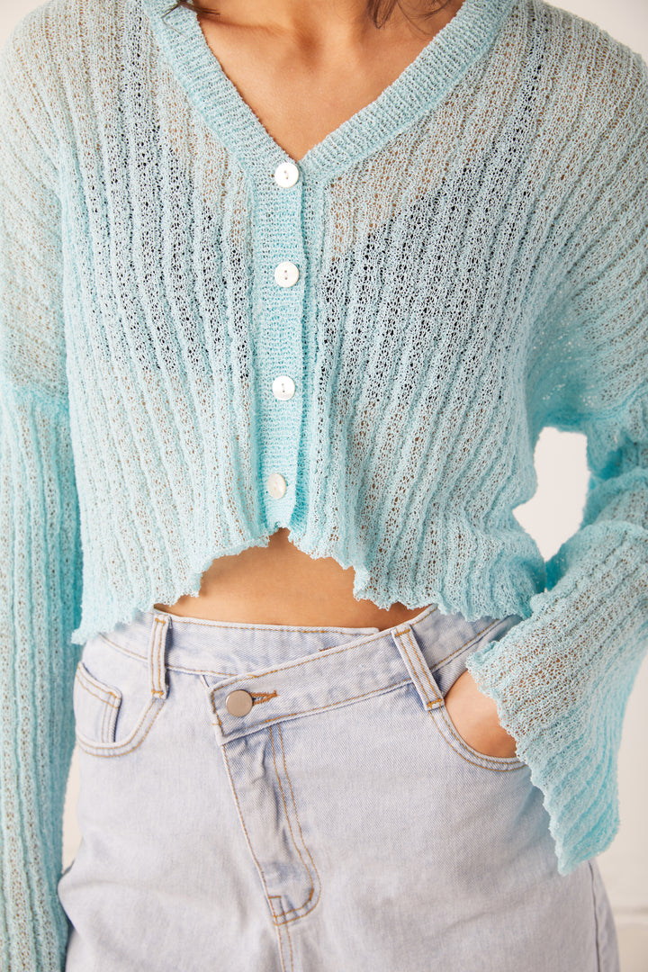 CROPPED OVERSIZED CARDIGAN in Blue Glow — alternate angle