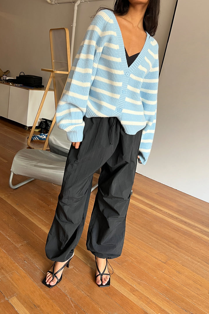STRIPED CARDIGAN in Ballad Blue Cream Stripe — alternate angle