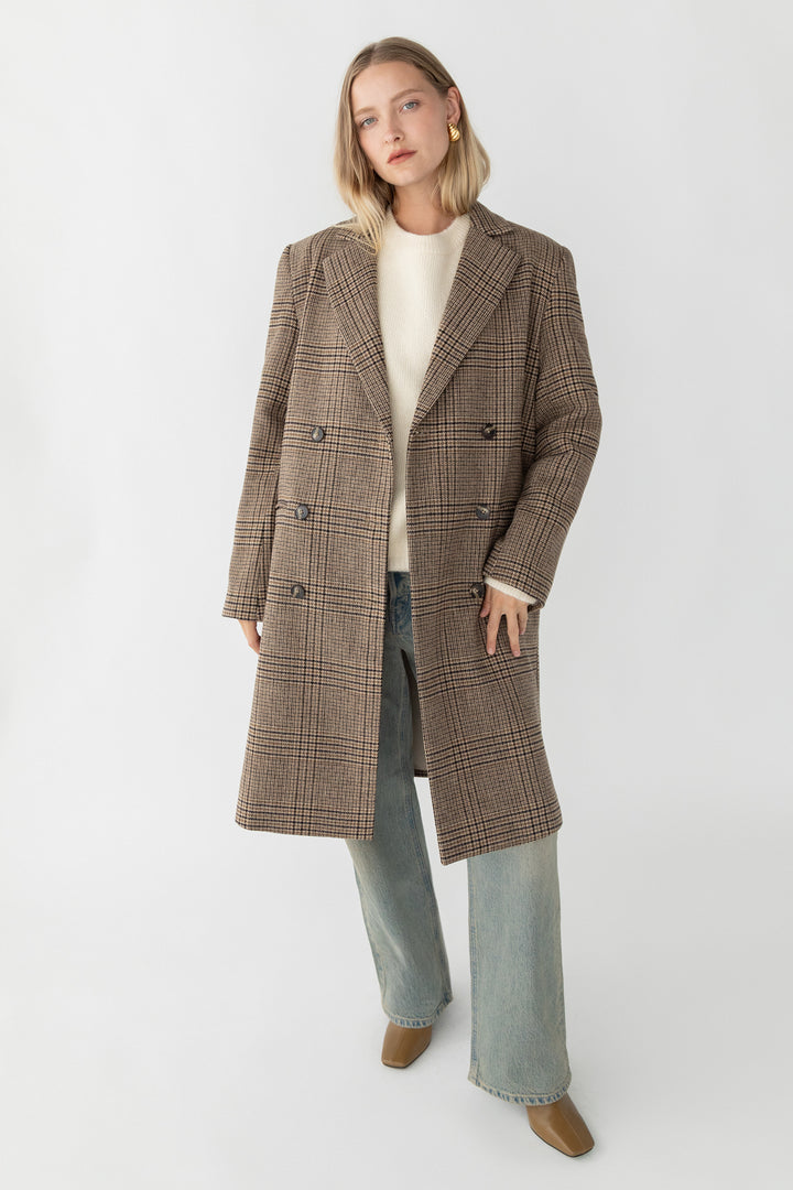 PLAID WOOL BLEND DOUBLE-BREASTED COAT