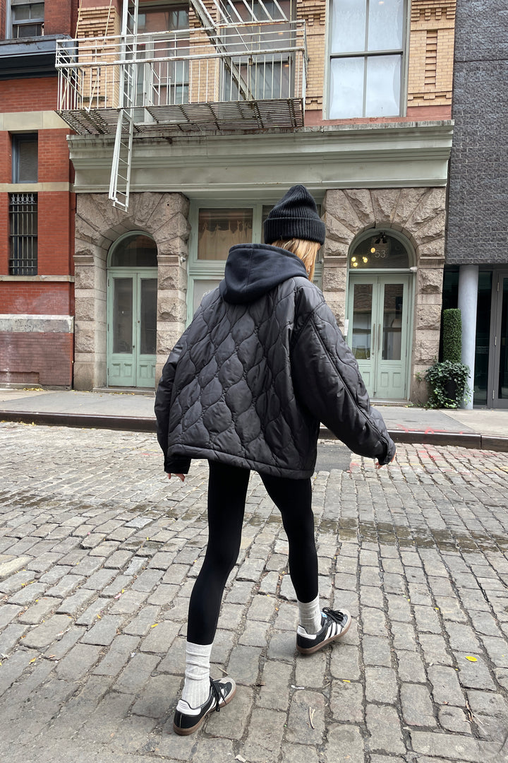QUILTED PUFFER SHACKET in Black — alternate angle