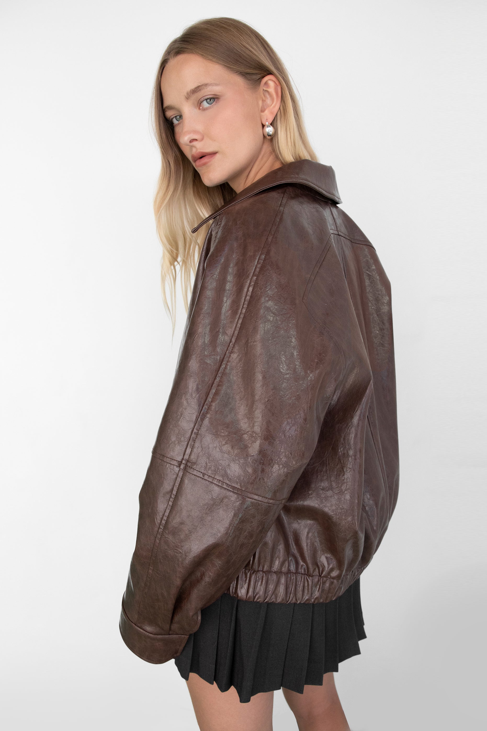 Glossy Vegan Leather Bomber Jacket | OAK + FORT – OAK + FORT USA