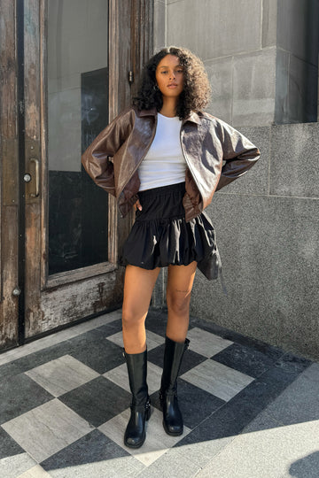 Sam.
 Allegra Vegan Leather Down Puffer Bomber Jacket main image 0