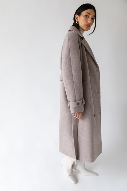 Minimalist Round Neck Wool Blend Trench Coat – Relaxed Fit