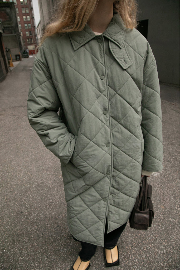 Plaid Fabric Oak And Fort Shacket QUILTED PUFFER MIDI SHACKET