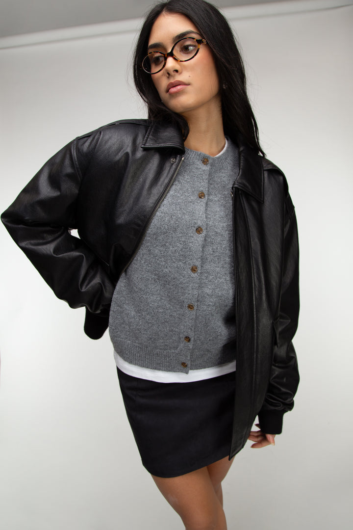 VEGAN LEATHER BOMBER JACKET