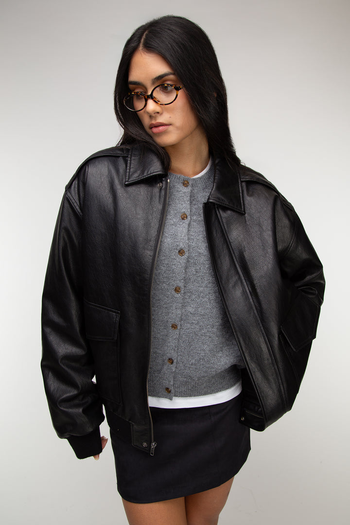 VEGAN LEATHER BOMBER JACKET