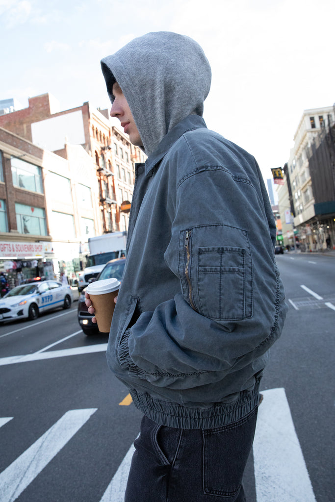 Washed Effect Cotton Utility Bomber Jacket | OAK + FORT – OAK +