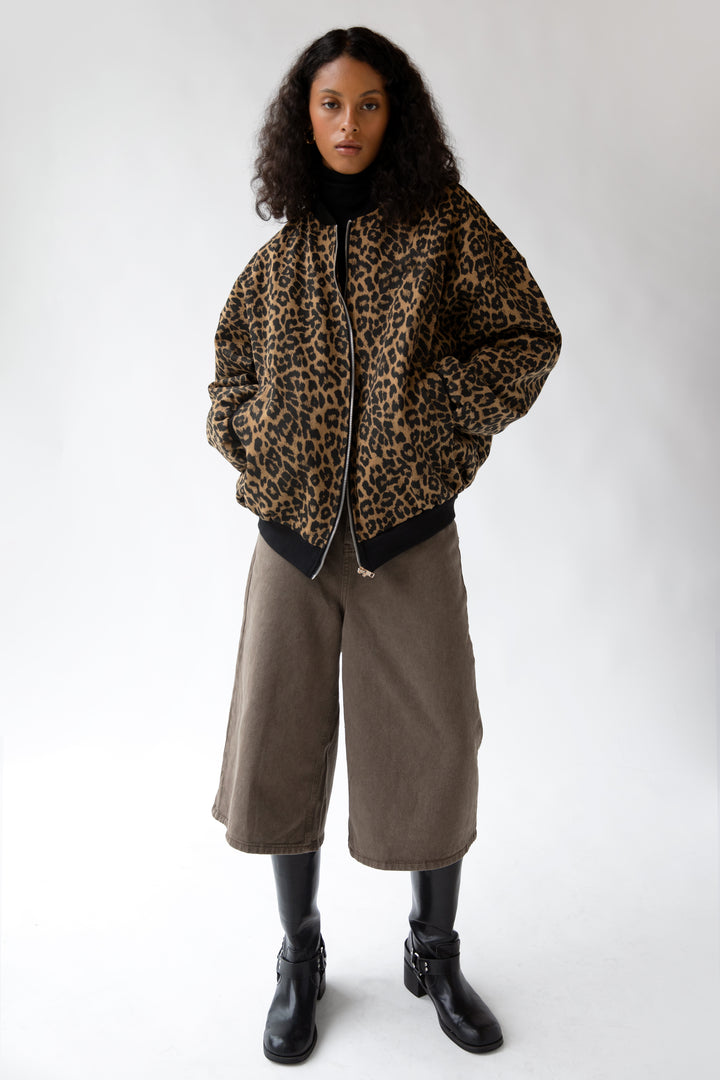 LEOPARD PRINT BOMBER JACKET in Brown Print — alternate angle