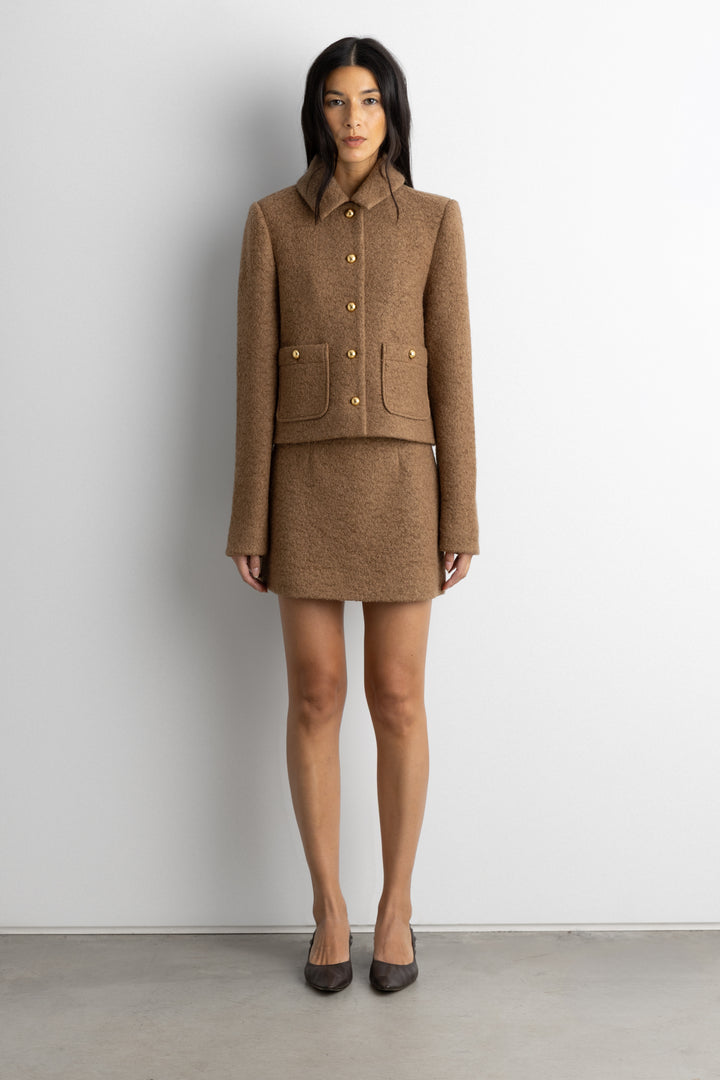 BOUCLE WOOL BLEND COLLARED JACKET in Malt Ball — alternate angle