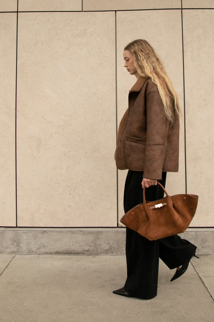 OVERSIZED VEGAN SUEDE SHERPA JACKET - Main Image
