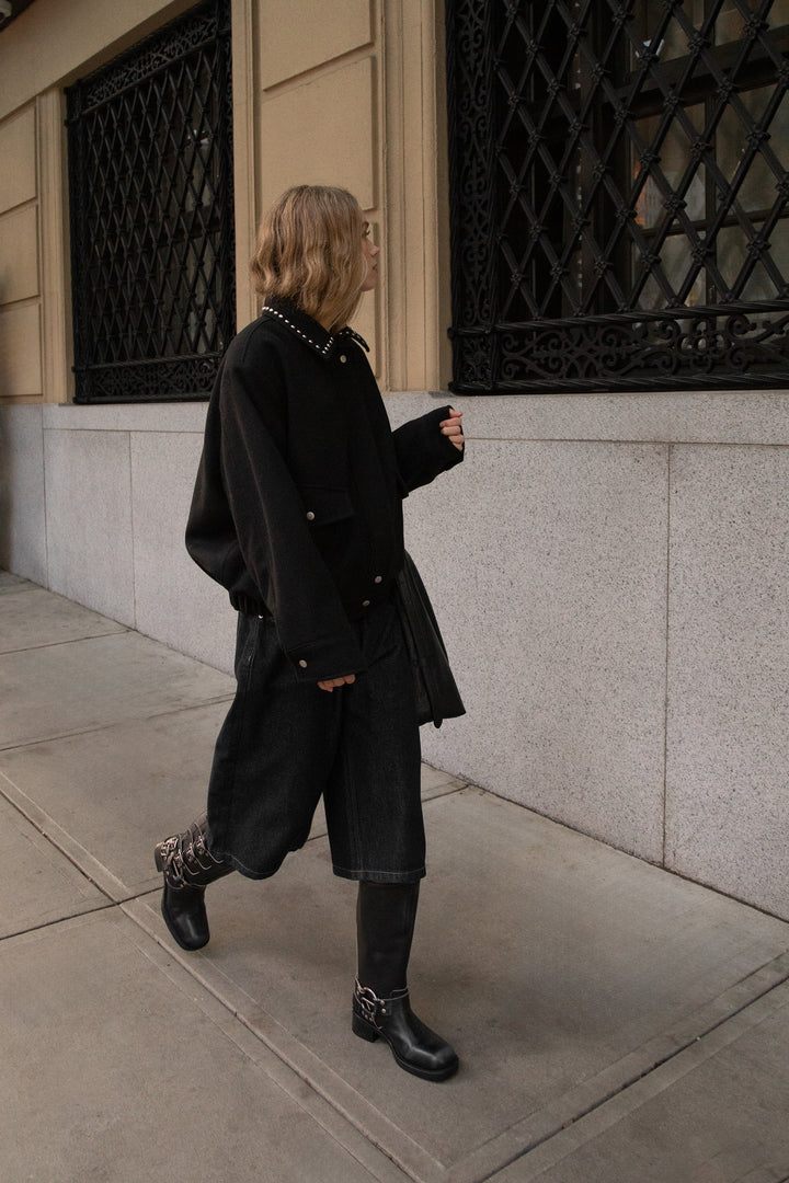 BOMBER JACKET WITH STUDS in Black — alternate angle