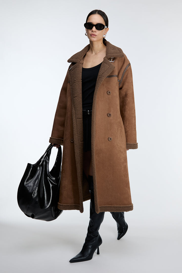 LONG VEGAN SUEDE SHERPA COAT