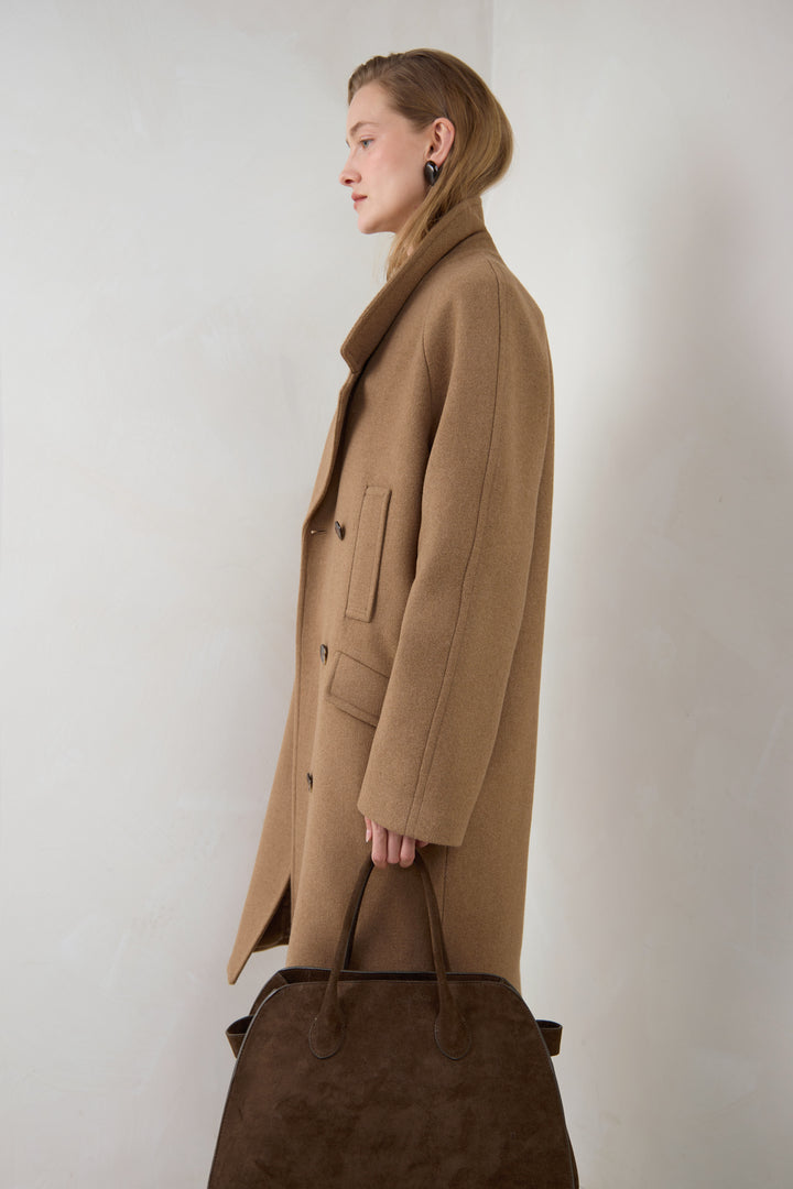OVERSIZED WOOL-BLEND DOUBLE-BREASTED COAT in Malt Ball — alternate angle