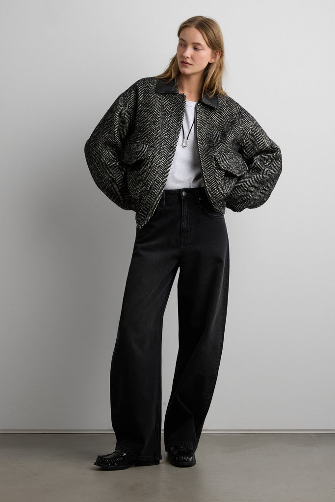 Wool Blend Herringone Bomber Jacket | OAK + FORT – OAK + FORT USA