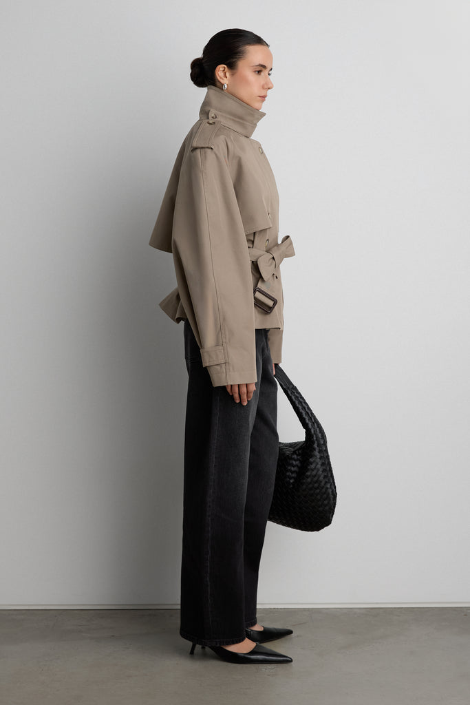 Cotton Blend Short Belted Trench Coat | OAK + FORT – OAK + FORT USA