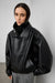Vegan leather double collar biker jacket in black — main image
