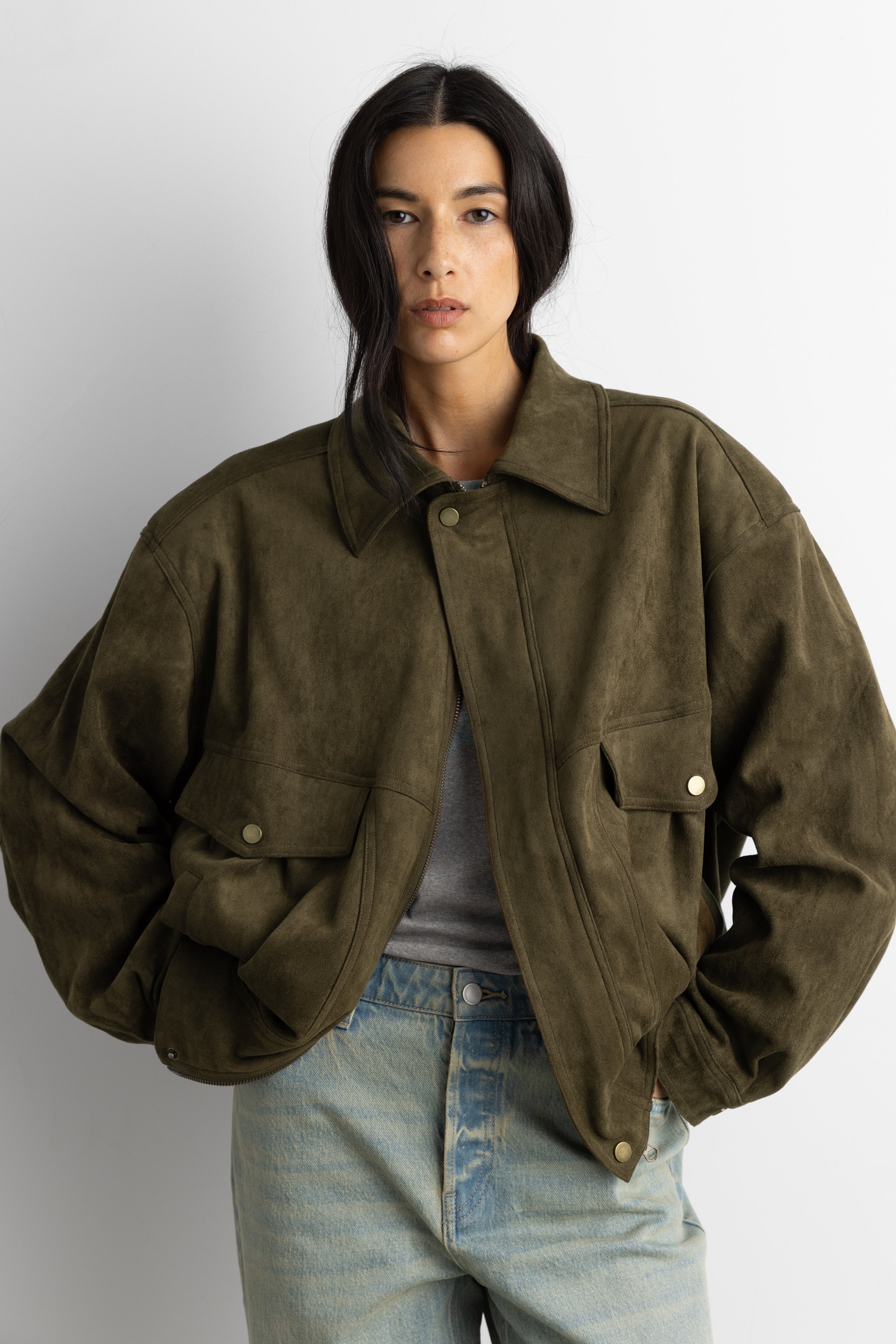 Vegan Suede Bomber Jacket | OAK + FORT – OAK + FORT USA