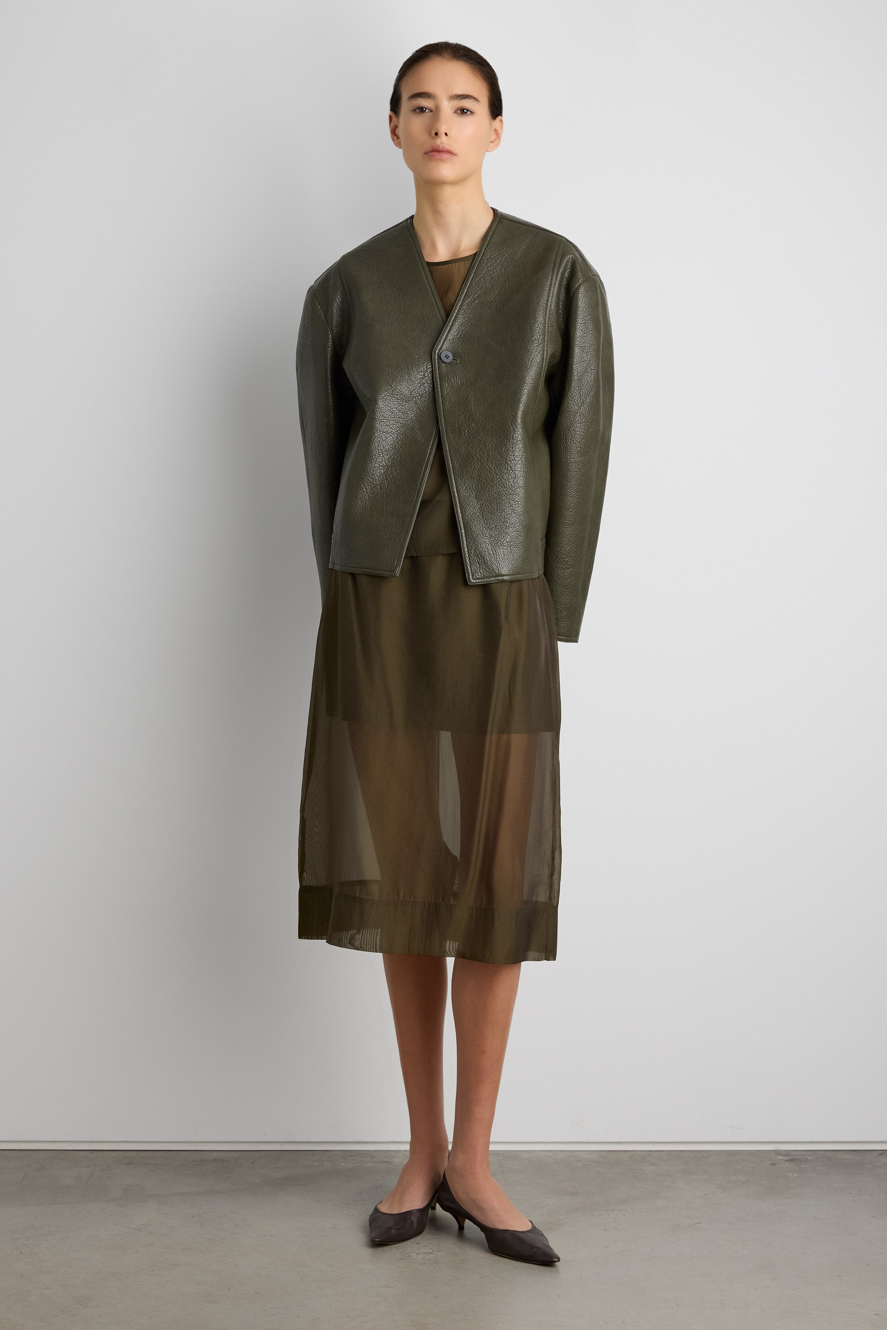 Collarless Vegan Leather Jacket | OAK + FORT – OAK + FORT USA