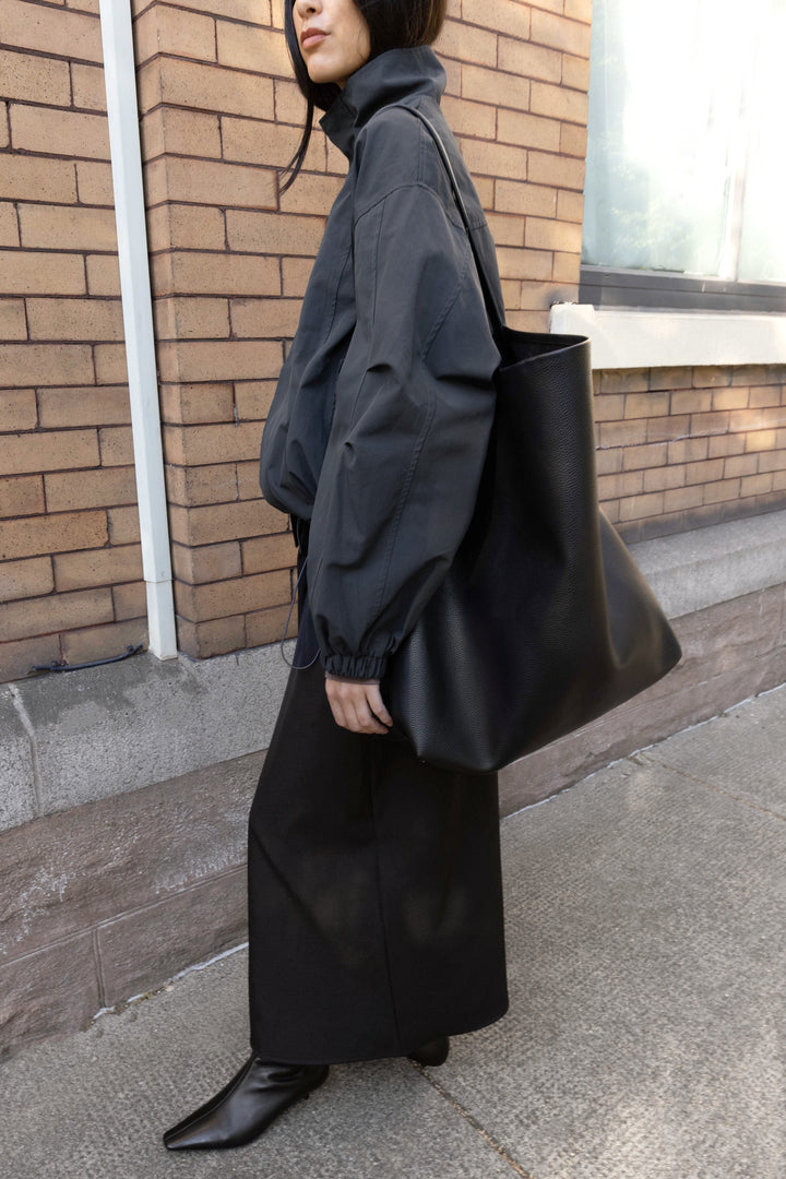 HIGH FUNNEL NECK CROPPED DRAWSTRING JACKET in Charcoal — alternate angle