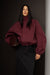 High funnel neck cropped drawstring jacket in wine — main image