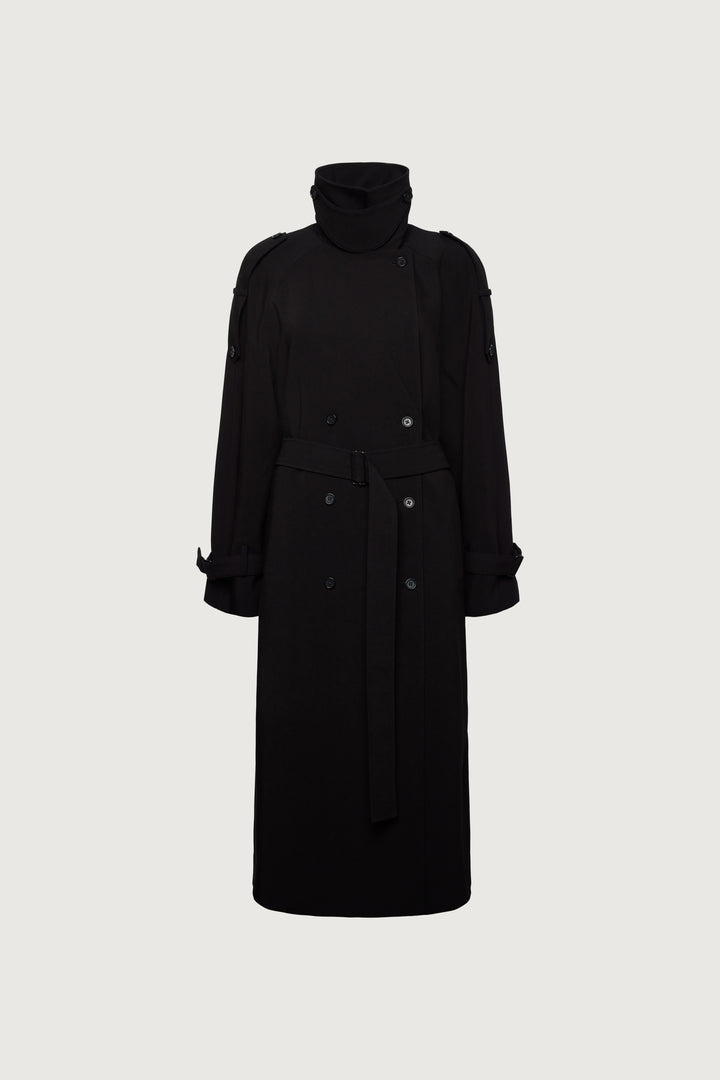 OVERSIZED TRENCH COAT WITH FUNNEL NECK in Black — alternate angle