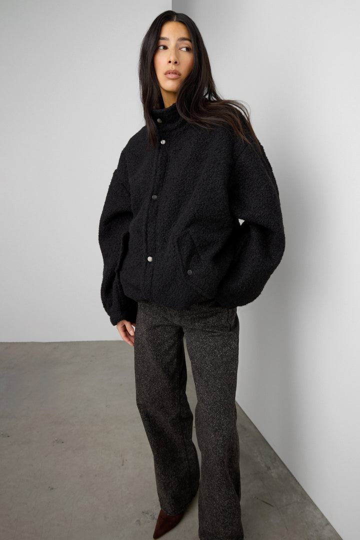 OVERSIZED BOUCLE JACKET WITH SNAP DETAIL in Black — alternate angle