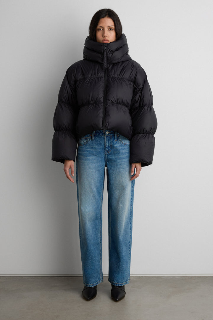 OVERSIZED HOODED DOWN FILL PUFFER JACKET in Black — alternate angle