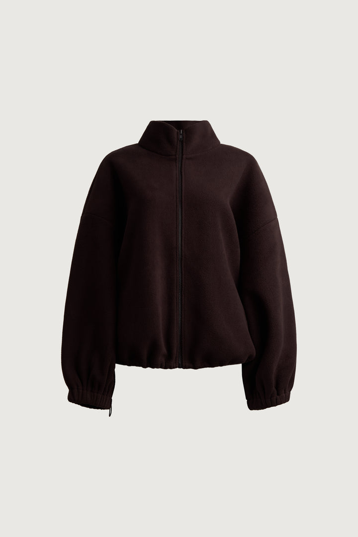 OVERSIZED FUNNEL NECK FLEECE JACKET in Brown — alternate angle