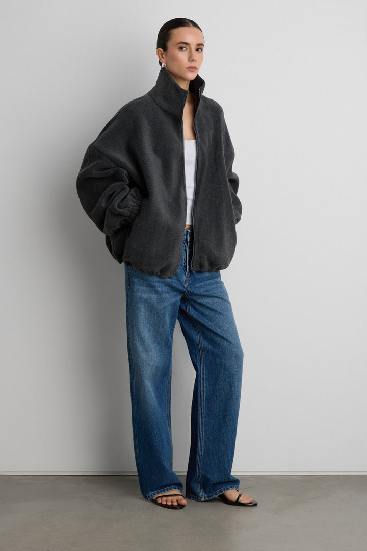 OVERSIZED FUNNEL NECK FLEECE JACKET in Charcoal — alternate angle