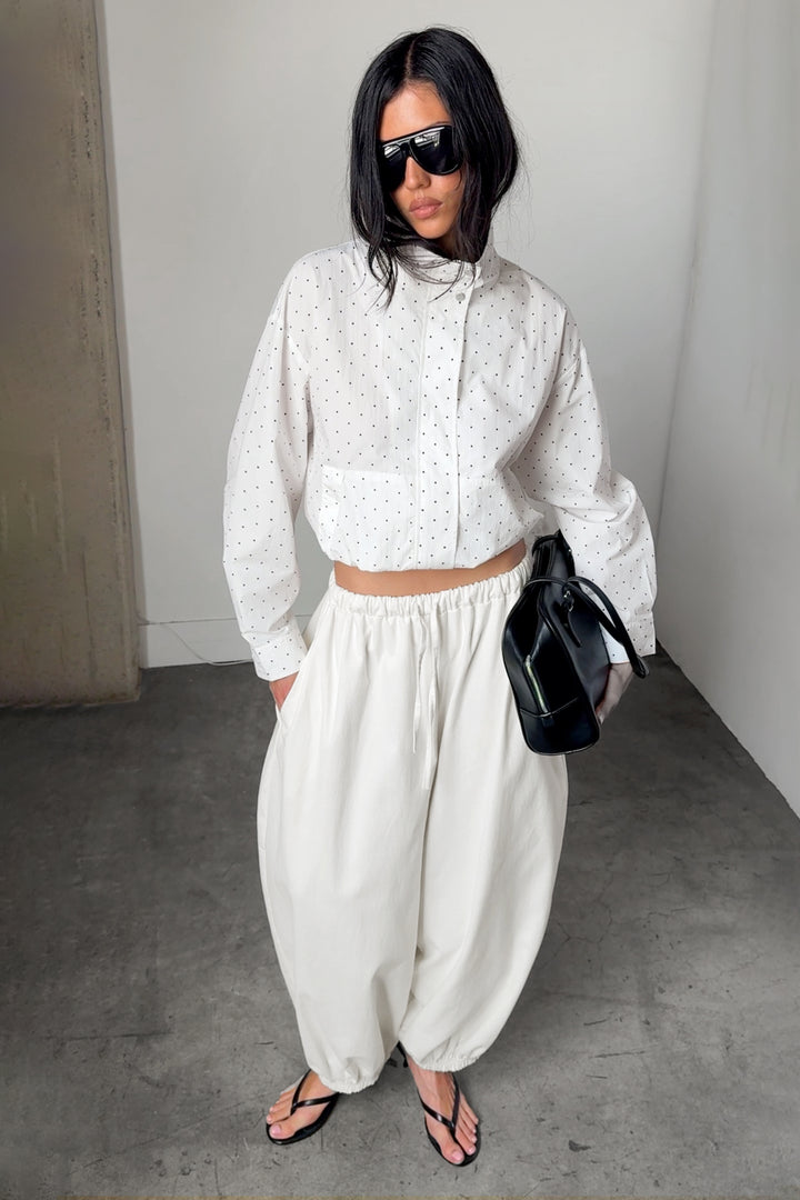 POLKA DOT FUNNEL NECK JACKET in White — alternate angle
