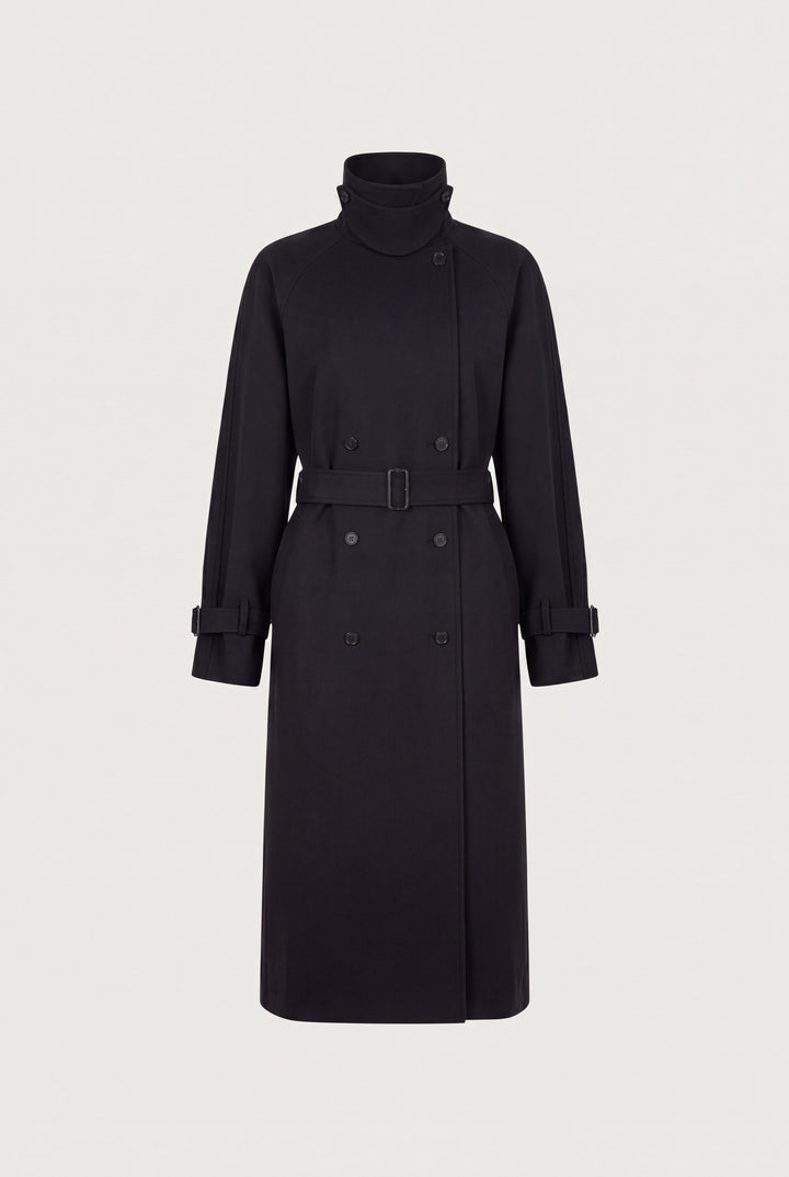 OVERSIZED TRENCH COAT WITH FUNNEL NECK in Black — alternate angle