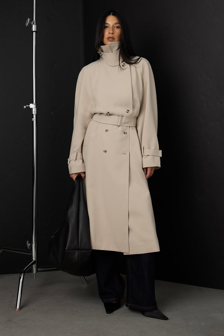 OVERSIZED TRENCH COAT WITH FUNNEL NECK in FEATHER GREY — alternate angle