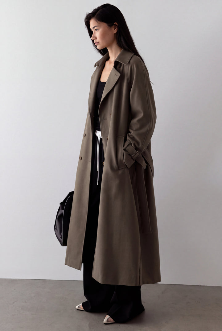 OVERSIZED TRENCH COAT WITH FUNNEL NECK in TARMAC — alternate angle